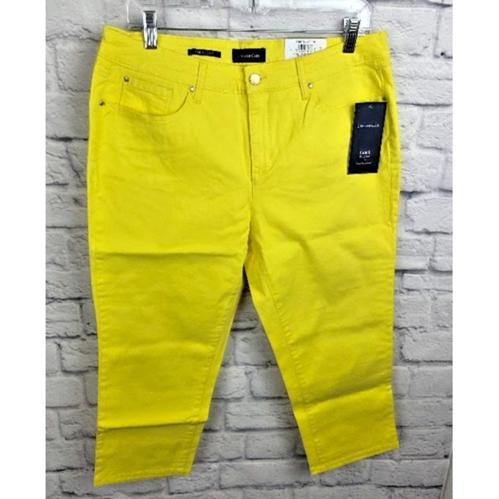 Charter Club Jeans Womens 14P Petite Yellow Tummy Slimming Bristol Capri